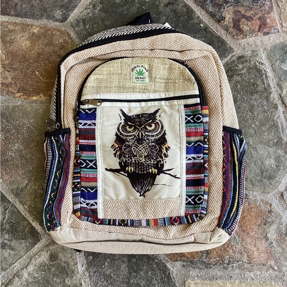 Beige and Multicolor Owl Backpack - Picture 1 of 10